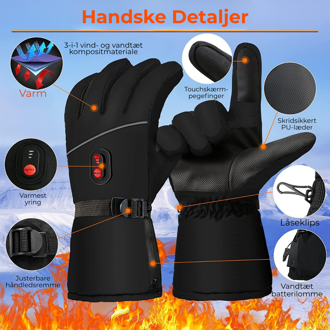 HeatHansker™ | 5200mAh Genopladelige Opvarmede Skihandsker – Hold varmen, bliv opladt