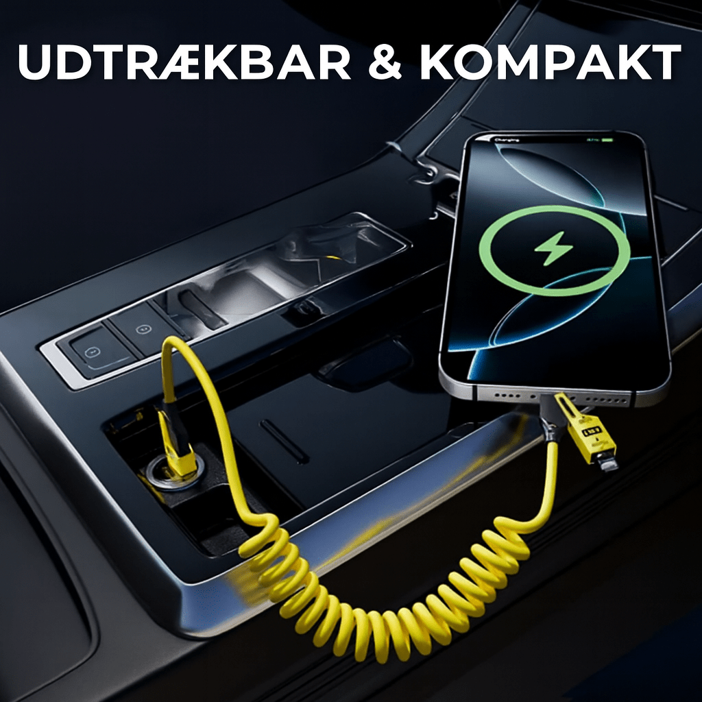 4-i-1 Udtøjeligt Opladerkabel™ | Ét kabel til alle dine enheder – kompakt, kraftfuldt og klar på farten!