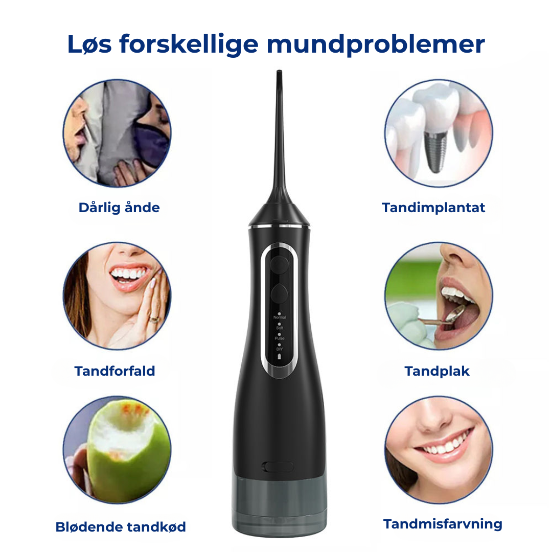 AquaSmil™ | Bærbar vandflosser med 4 tilstande og 5 mundstykker