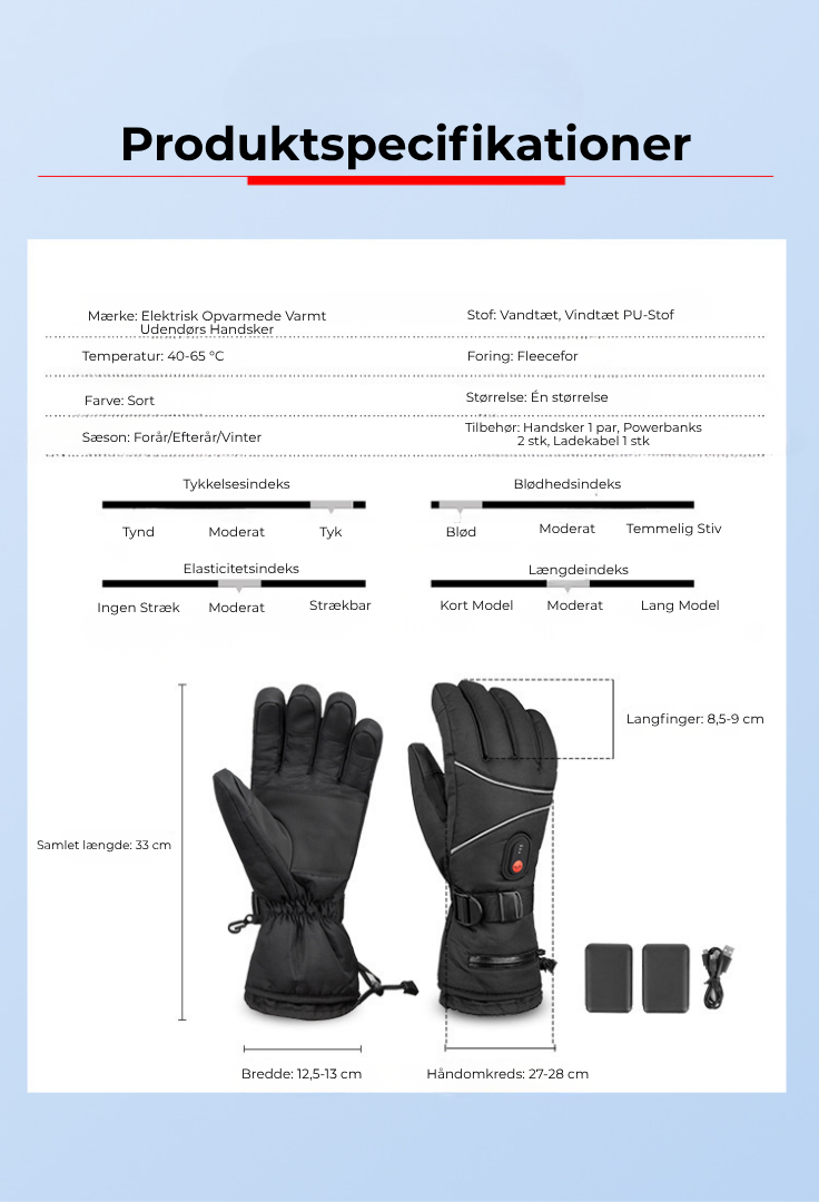 HeatHansker™ | 5200mAh Genopladelige Opvarmede Skihandsker – Hold varmen, bliv opladt