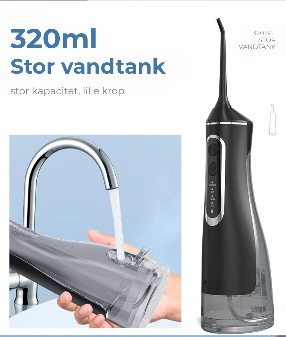 AquaSmil™ | Bærbar vandflosser med 4 tilstande og 5 mundstykker