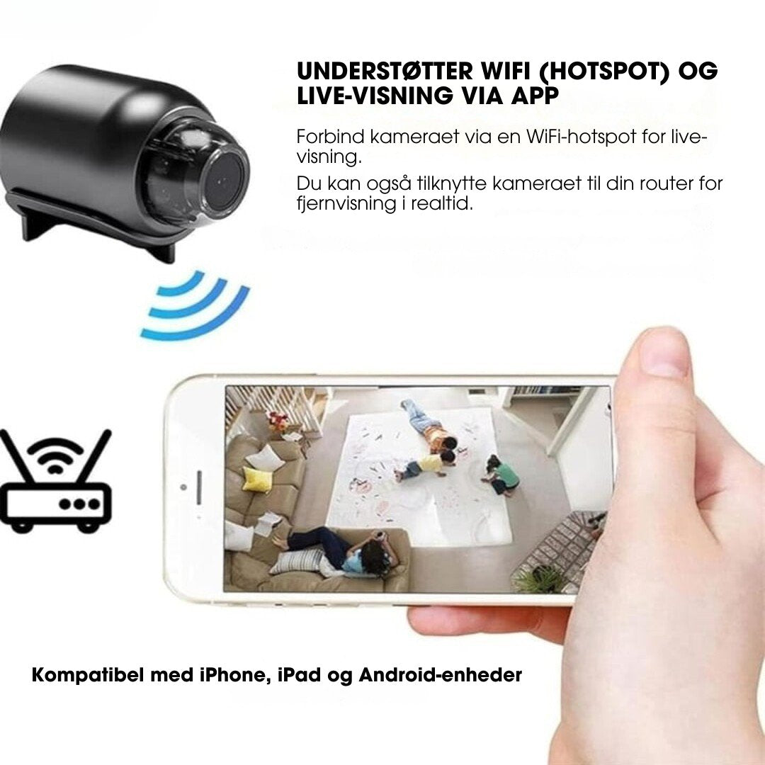 HjemVagt™ – Mini-sikkerhedskamera med nattesyn og advarsler 1+1 GRATIS