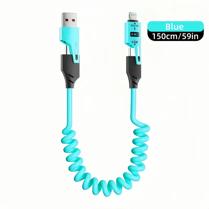 4-i-1 Udtøjeligt Opladerkabel™ | Ét kabel til alle dine enheder – kompakt, kraftfuldt og klar på farten!