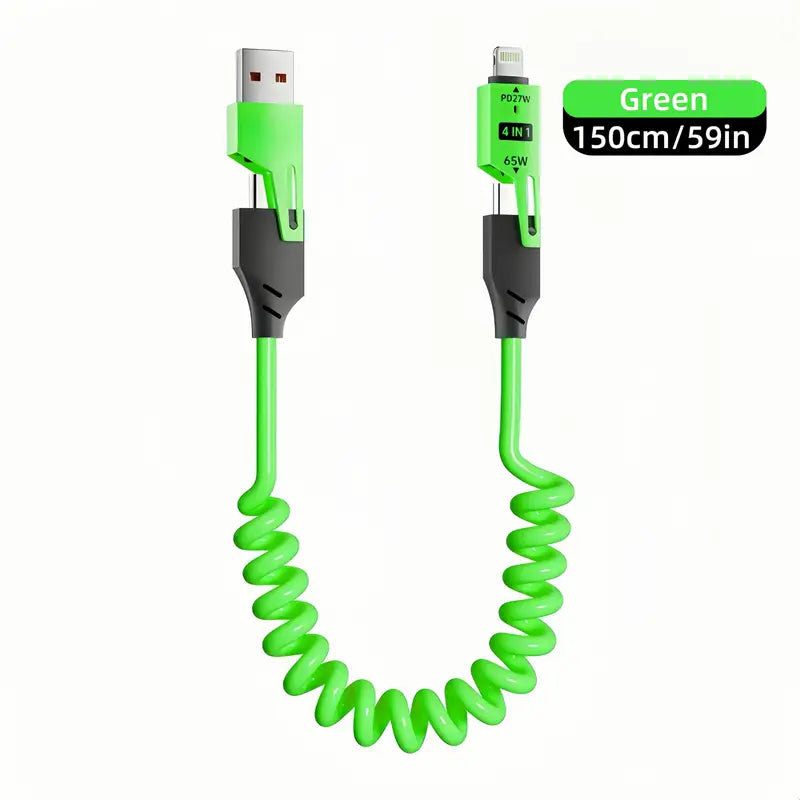 4-i-1 Udtøjeligt Opladerkabel™ | Ét kabel til alle dine enheder – kompakt, kraftfuldt og klar på farten!