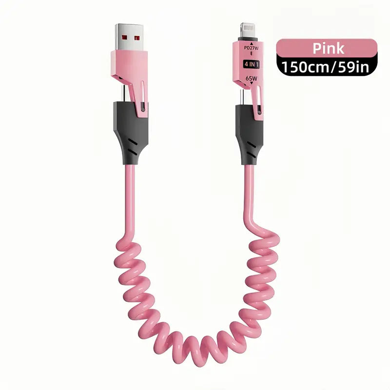 4-i-1 Udtøjeligt Opladerkabel™ | Ét kabel til alle dine enheder – kompakt, kraftfuldt og klar på farten!