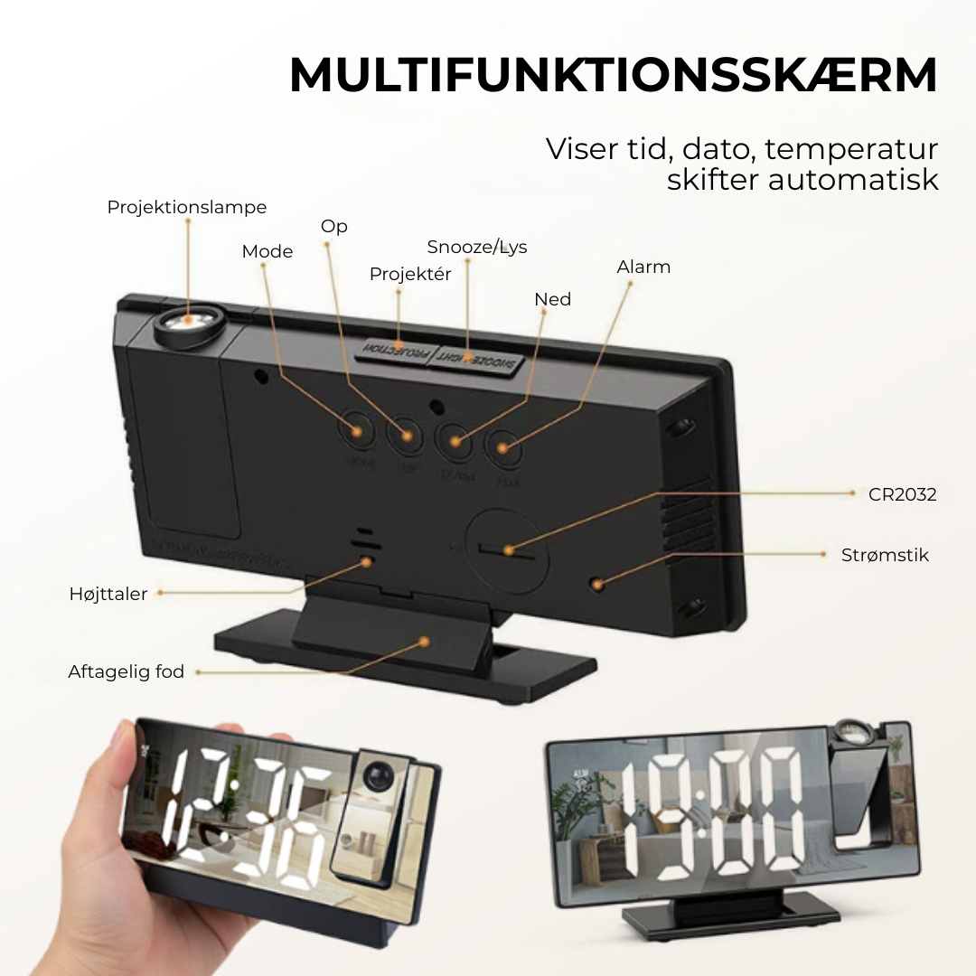 TidLys™ | Start Dagen Klogere – LED Projektion Vækkeur til Perfekt Tid