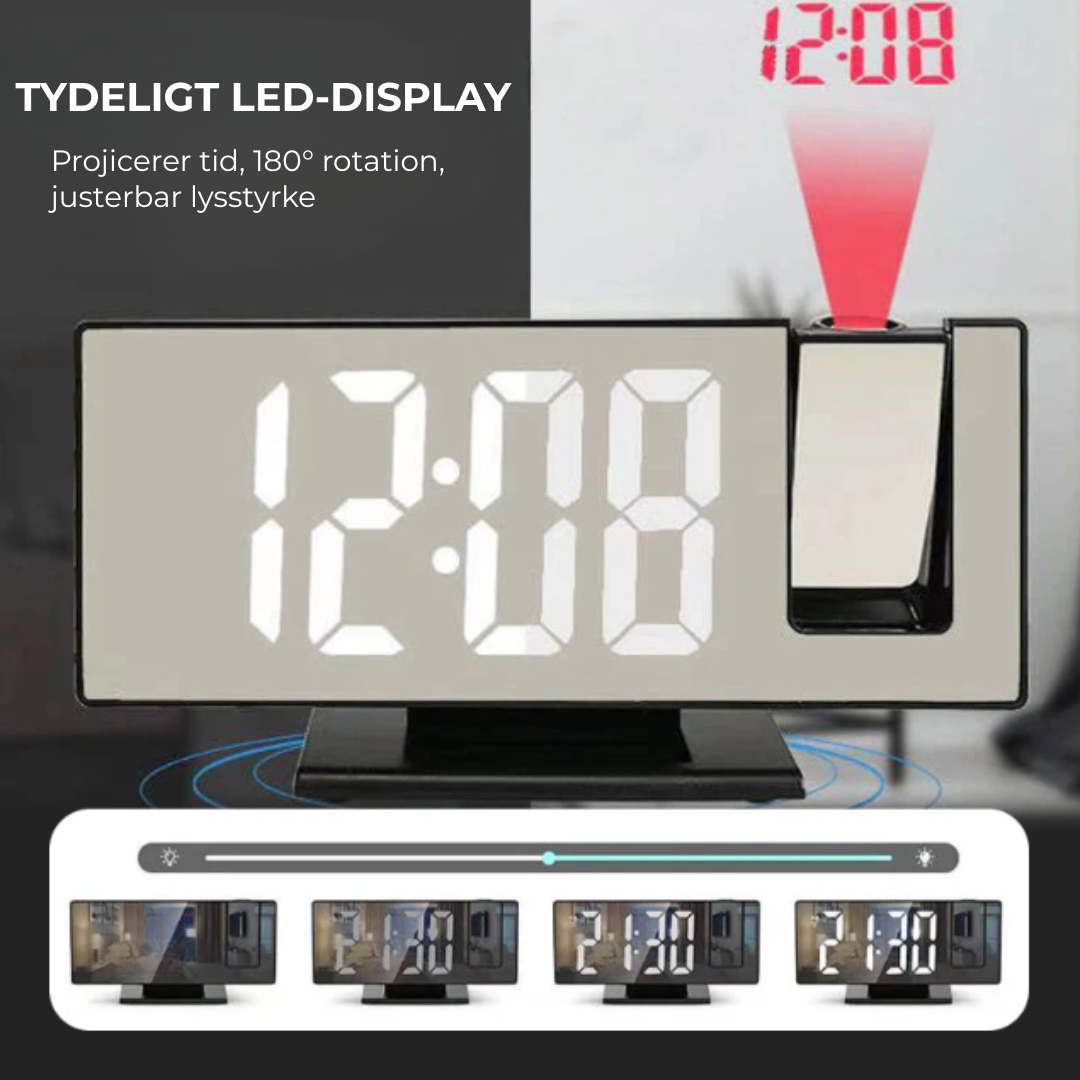TidLys™ | Start Dagen Klogere – LED Projektion Vækkeur til Perfekt Tid
