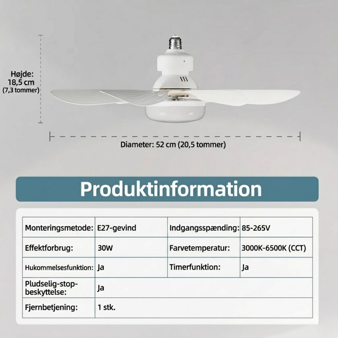 SocketFan™ 2-i-1 loftventilator med LED-lys