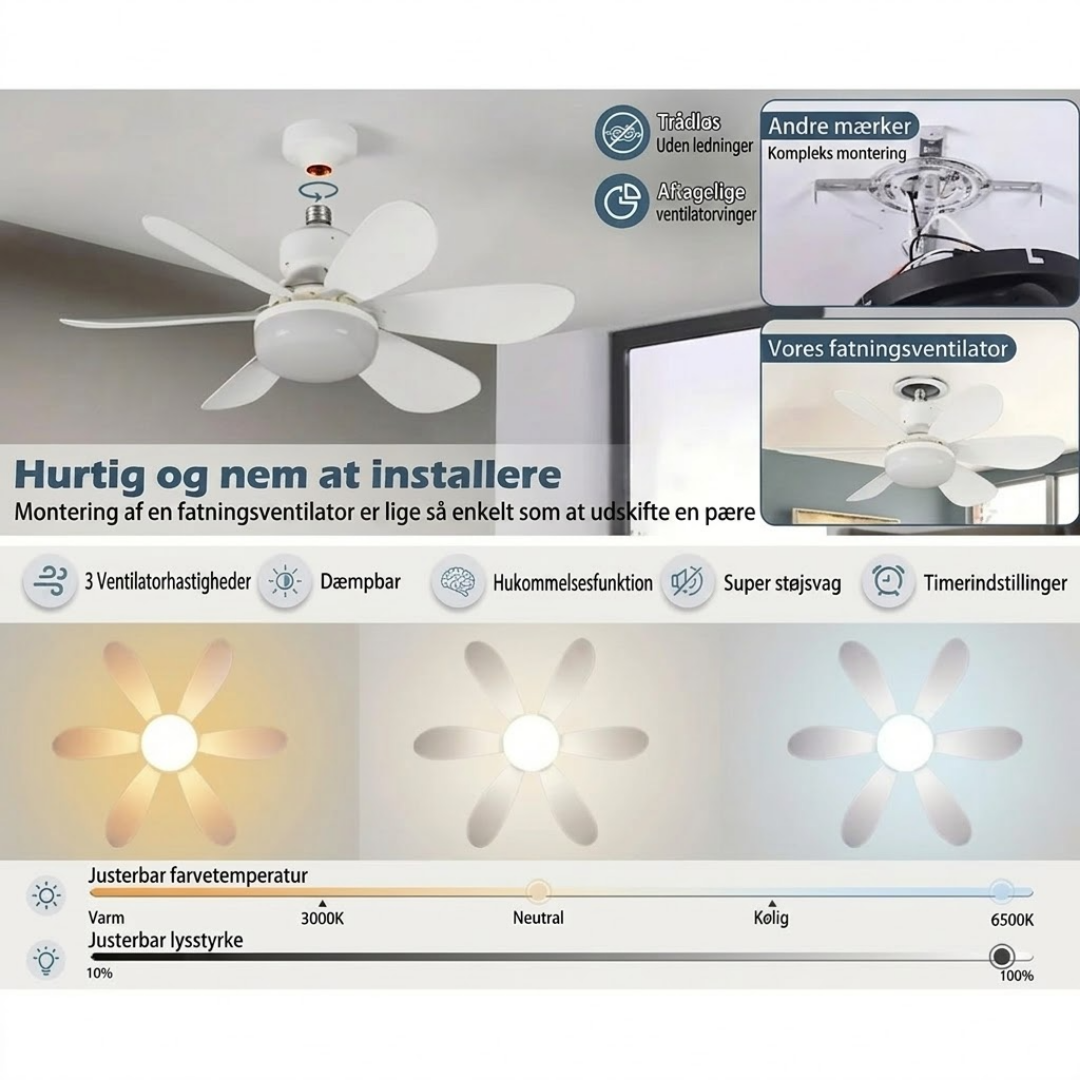 SocketFan™ 2-i-1 loftventilator med LED-lys