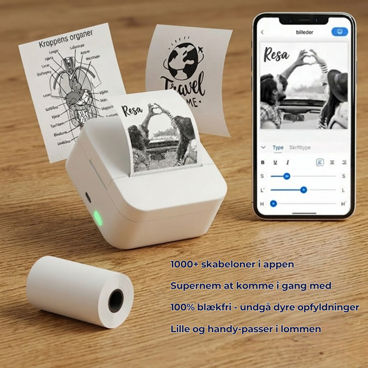 PrintBuddy™ Bluetooth-mini-printer uden blæk - styres fra telefonen