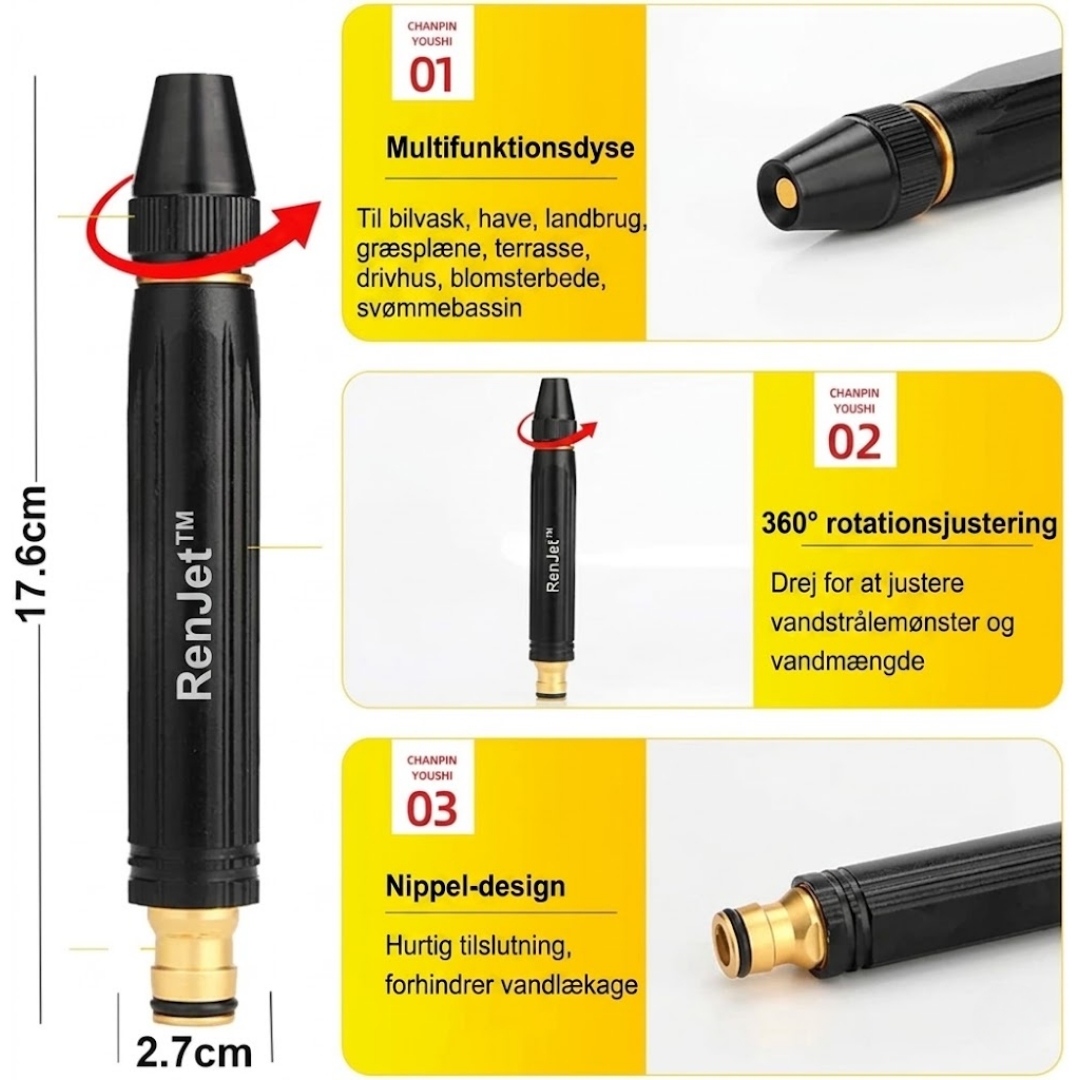 RenJet™ Højtryks Rengøringspistol med gratis 5 meters slange og 4 connectors