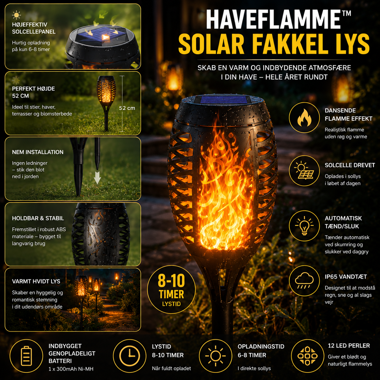 HaveFlamme™ Solcellefakkel med realistisk flamme-effekt