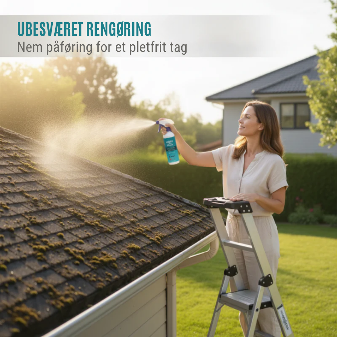 TagRen™ – Mose- og algefjerner spray – gør grønne fliser og tage helt nye igen