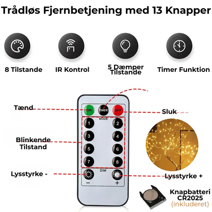 LysTræ | 108 LED Fe Lyskæde Åndetræ – Fjernbetjent Bonsai Fyrfluelampe, USB/Batteridrevet Natlys til Soveværelse eller Festdekoration