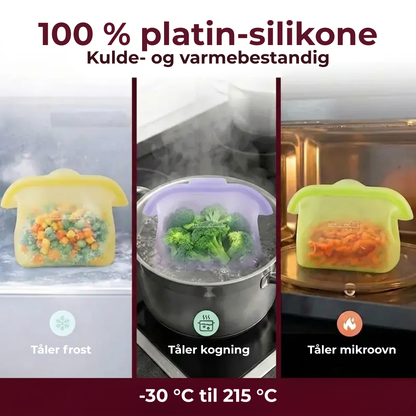 EcoFrisk™ | Genanvendelig silikonepose, mikrobølgeovnssikker og lækagesikker