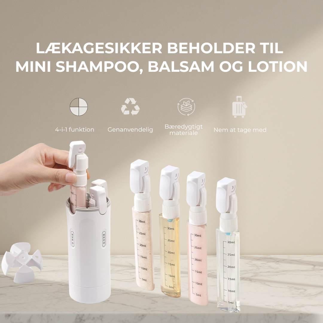 RejseKit™ Lækagesikre rejseflasker – tag 4 af dine favorit plejeprodukter med overalt