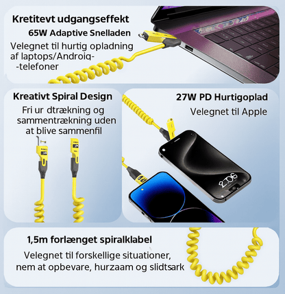 4-i-1 Udtøjeligt Opladerkabel™ | Ét kabel til alle dine enheder – kompakt, kraftfuldt og klar på farten!
