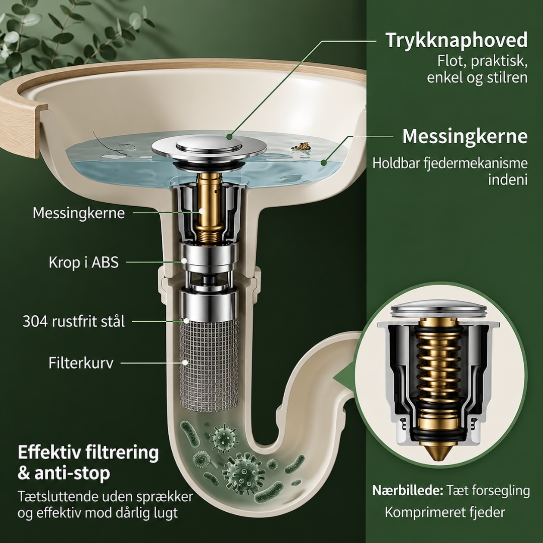 AfløbsVagt™ Rustfrit afløbsfilter – stop tilstopning før det sker