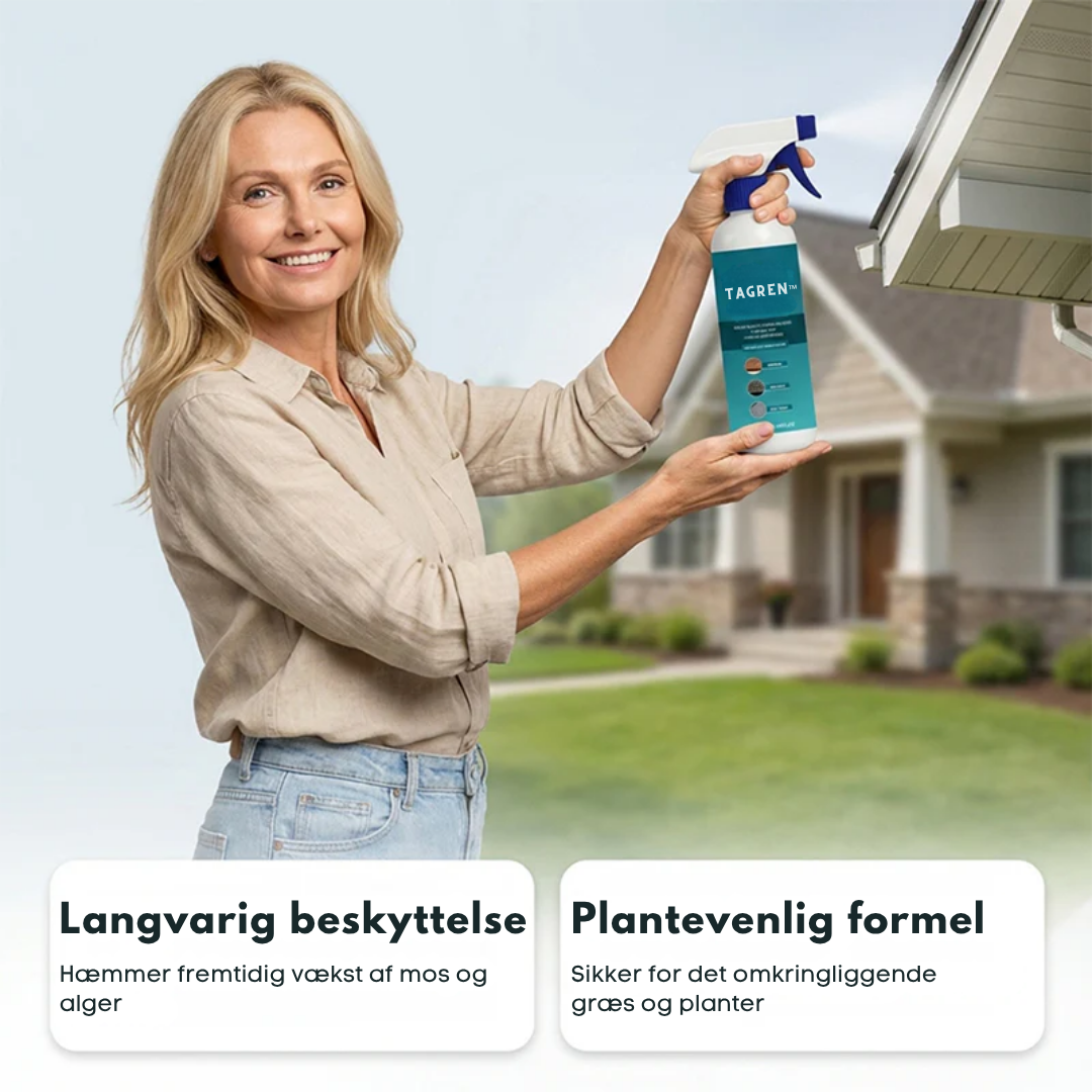 TagRen™ – Mose- og algefjerner spray – gør grønne fliser og tage helt nye igen