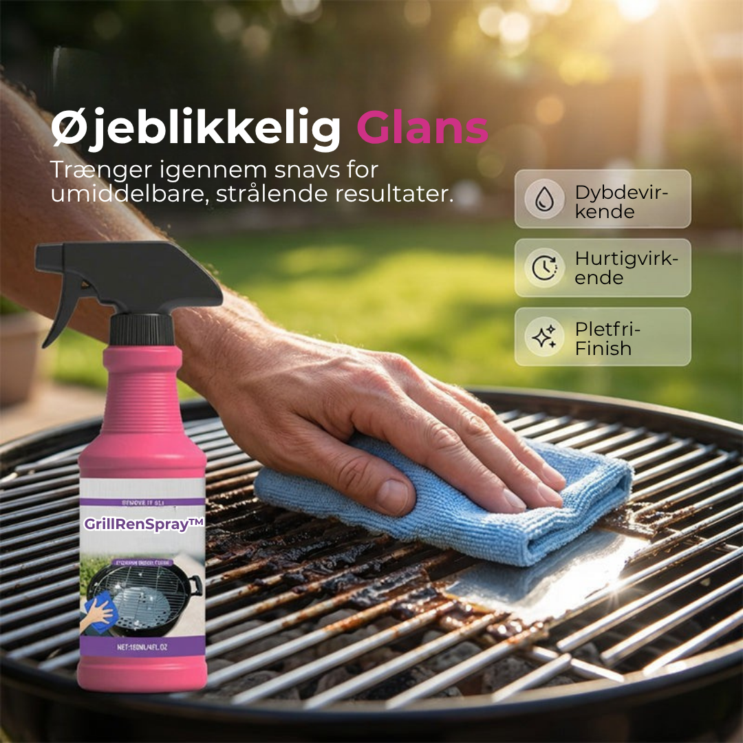 GrillRenSpray™ – Hurtigtvirkende fedtfjerner til grillen – ren grill på 60 sekunder