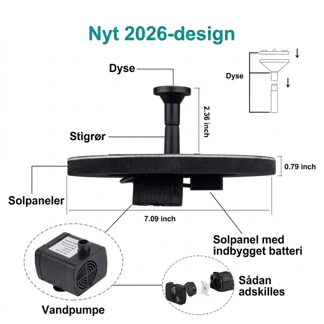 SolFontæne™ Solardrevet fontænepumpe til dam og fuglebad