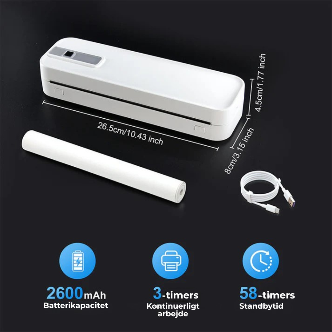 PrintGo™ l Mini Bærbar Bluetooth-printer