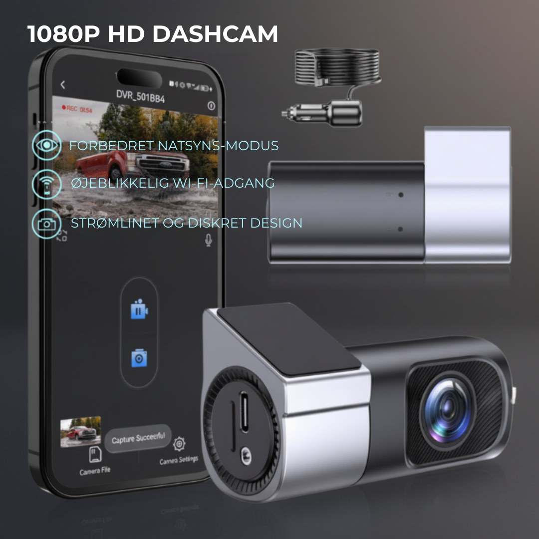 Dashcam med nattesyn | Gå Ikke Glip af Noget — 1080P Dashcam med 360° View