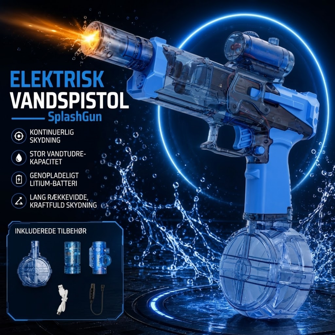 SplashGun - Skyder 10 meter, lyser i mørket, holder i timevis