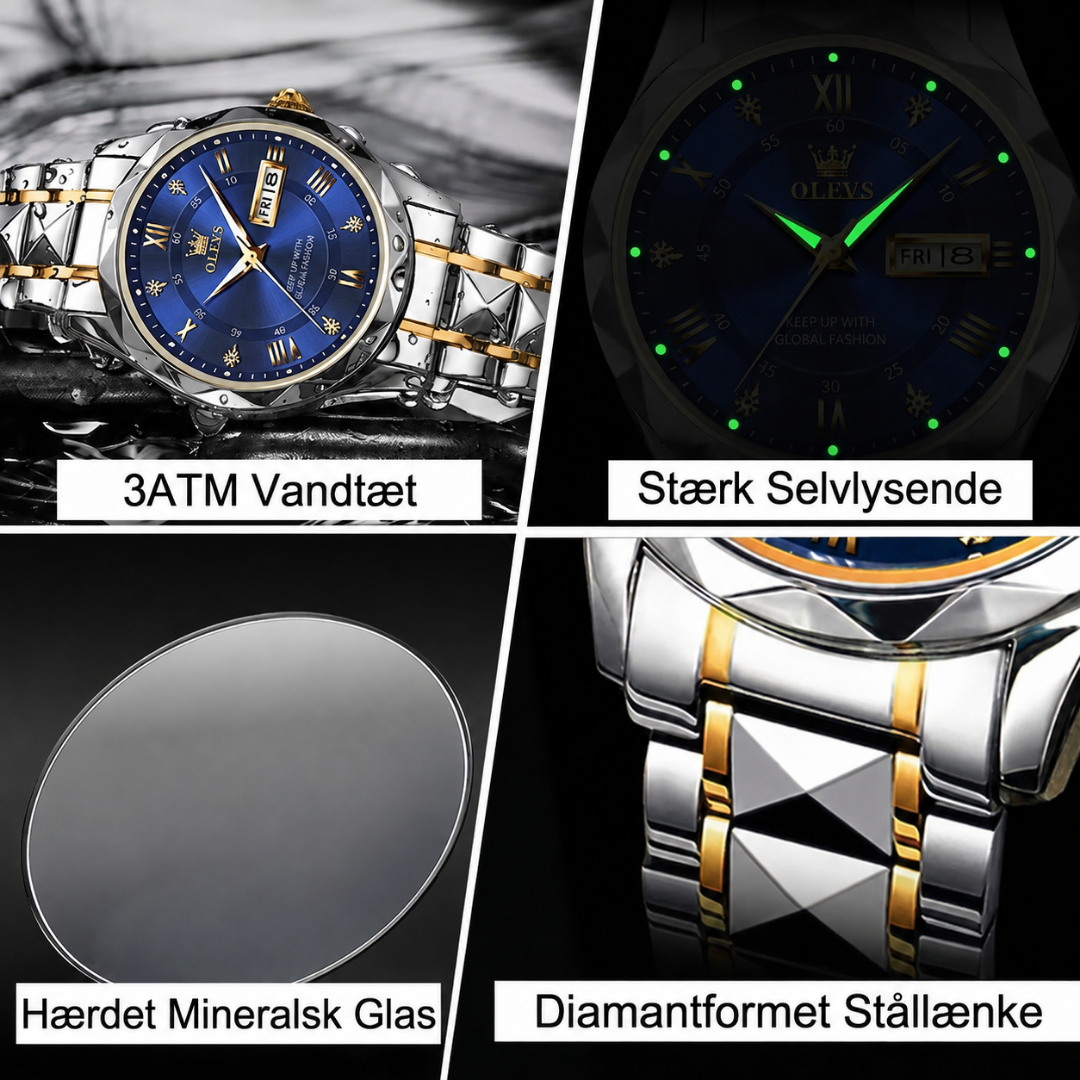 Poedagar - 40mm Vandtæt quartz-ur i rustfrit stål.
