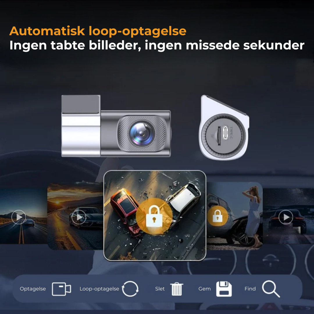 Dashcam med nattesyn | Gå Ikke Glip af Noget — 1080P Dashcam med 360° View