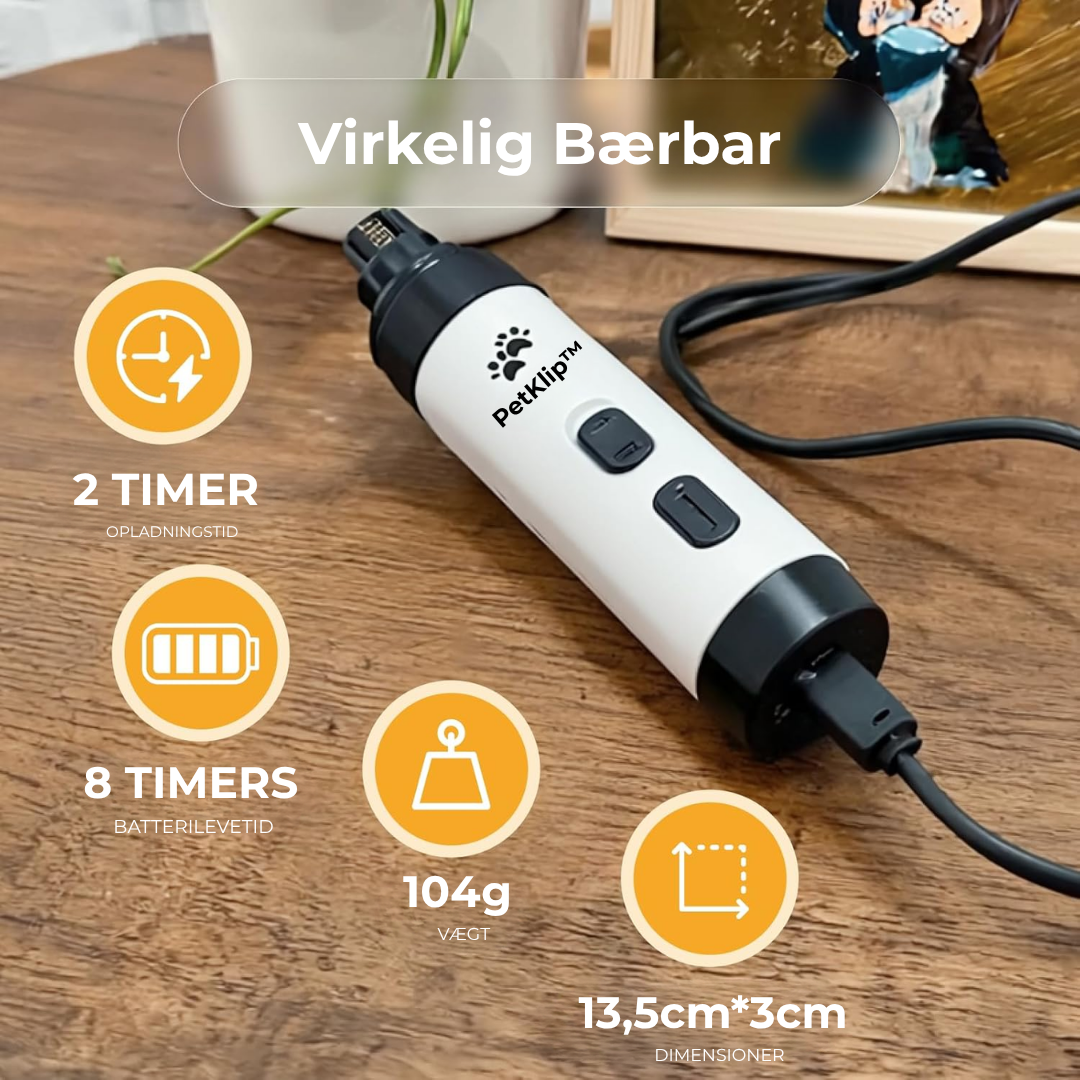 PetKlip™ | USB-genopladelig neglesliber til kæledyr – Støjsvag elektrisk negletrimmer til hunde og katte, perfekt til potepleje og klipning