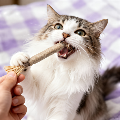 KatteKnas™ Naturlige silvervine tandpinde – rene tænder, glad kat