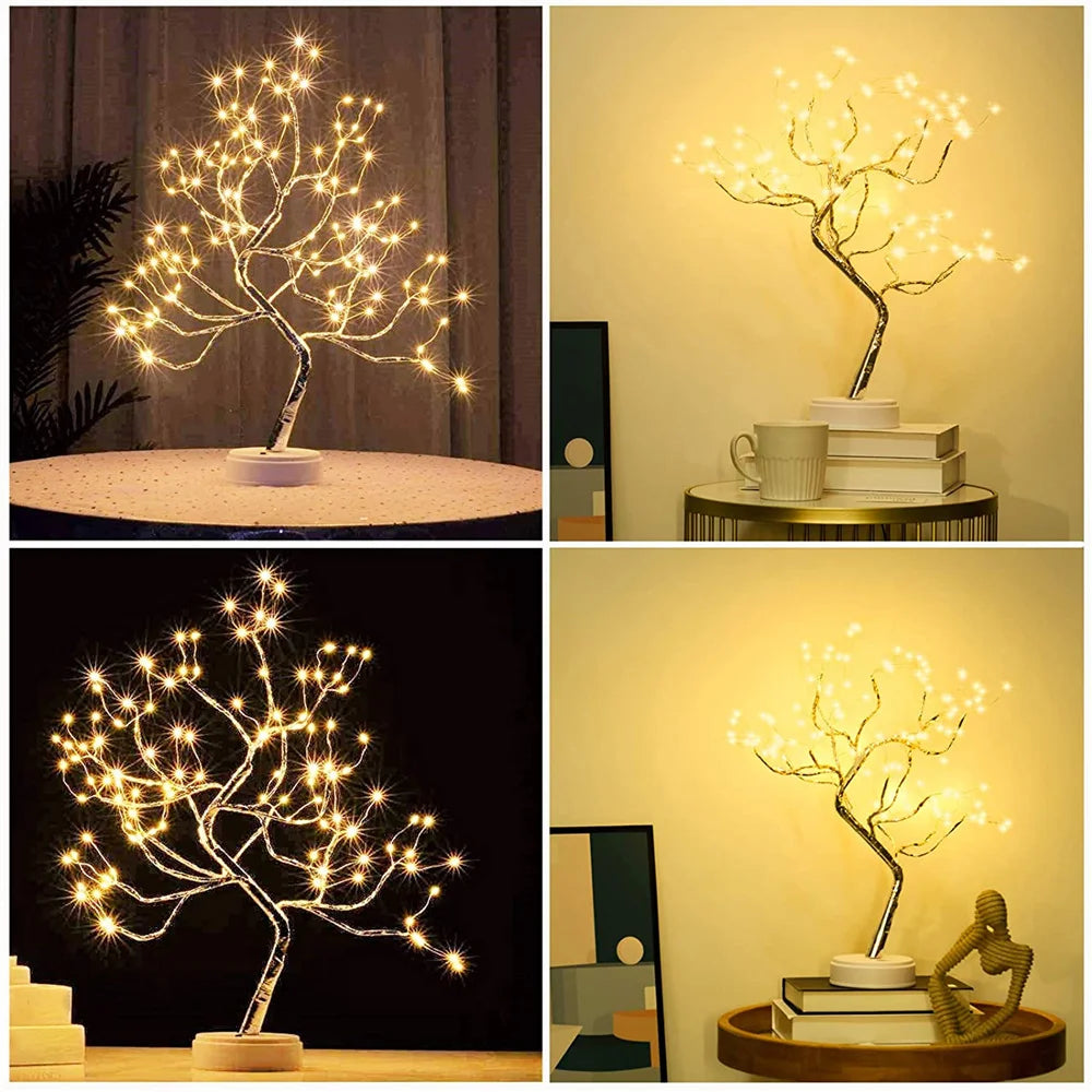 LysTræ | 108 LED Fe Lyskæde Åndetræ – Fjernbetjent Bonsai Fyrfluelampe, USB/Batteridrevet Natlys til Soveværelse eller Festdekoration