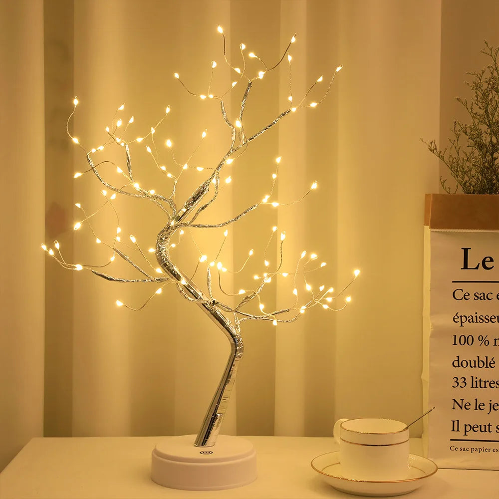 LysTræ | 108 LED Fe Lyskæde Åndetræ – Fjernbetjent Bonsai Fyrfluelampe, USB/Batteridrevet Natlys til Soveværelse eller Festdekoration