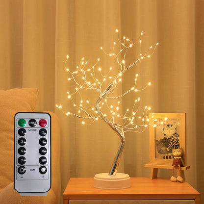 LysTræ | 108 LED Fe Lyskæde Åndetræ – Fjernbetjent Bonsai Fyrfluelampe, USB/Batteridrevet Natlys til Soveværelse eller Festdekoration