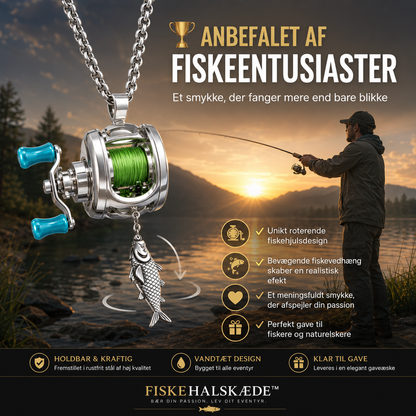 FiskeHalskæde™ Unik halskæde med drejelig fiskerolle, til den ægte fisker