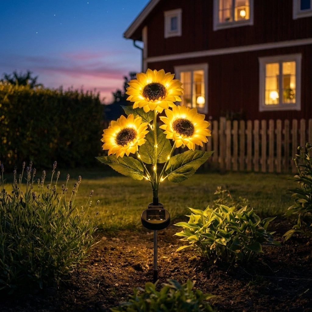 SolsikkeLampe™ Solenergidrevet havelampe der ligner en ægte solsikke
