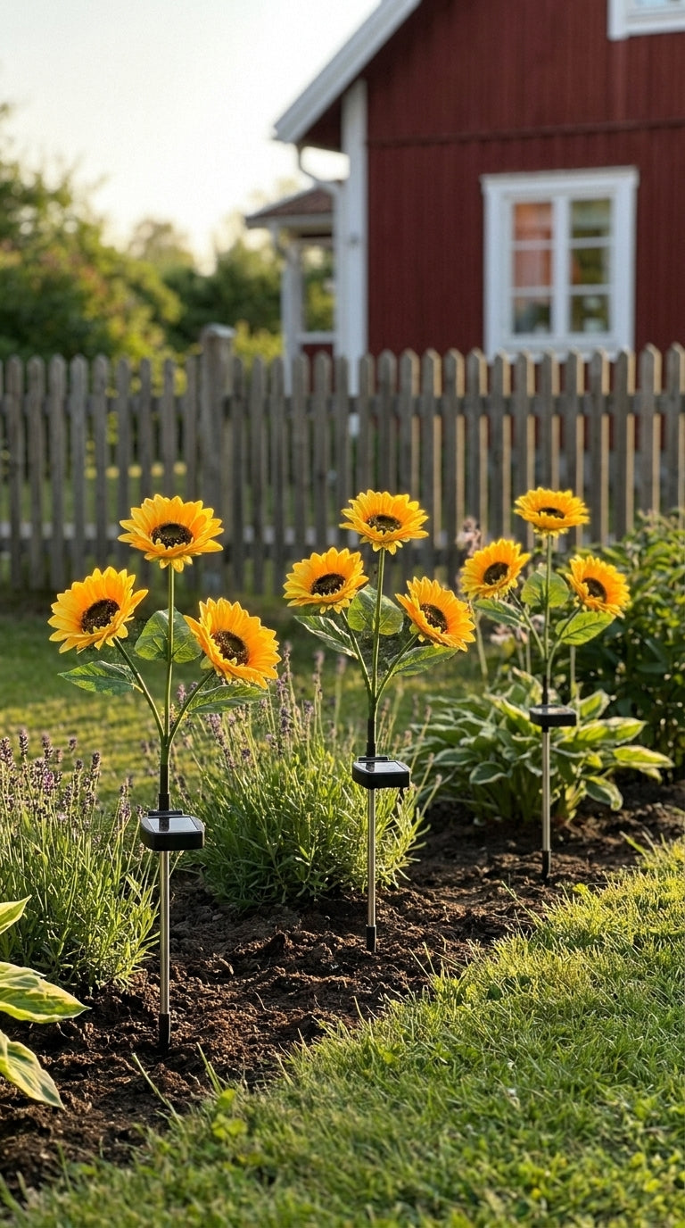 SolsikkeLampe™ Solenergidrevet havelampe der ligner en ægte solsikke