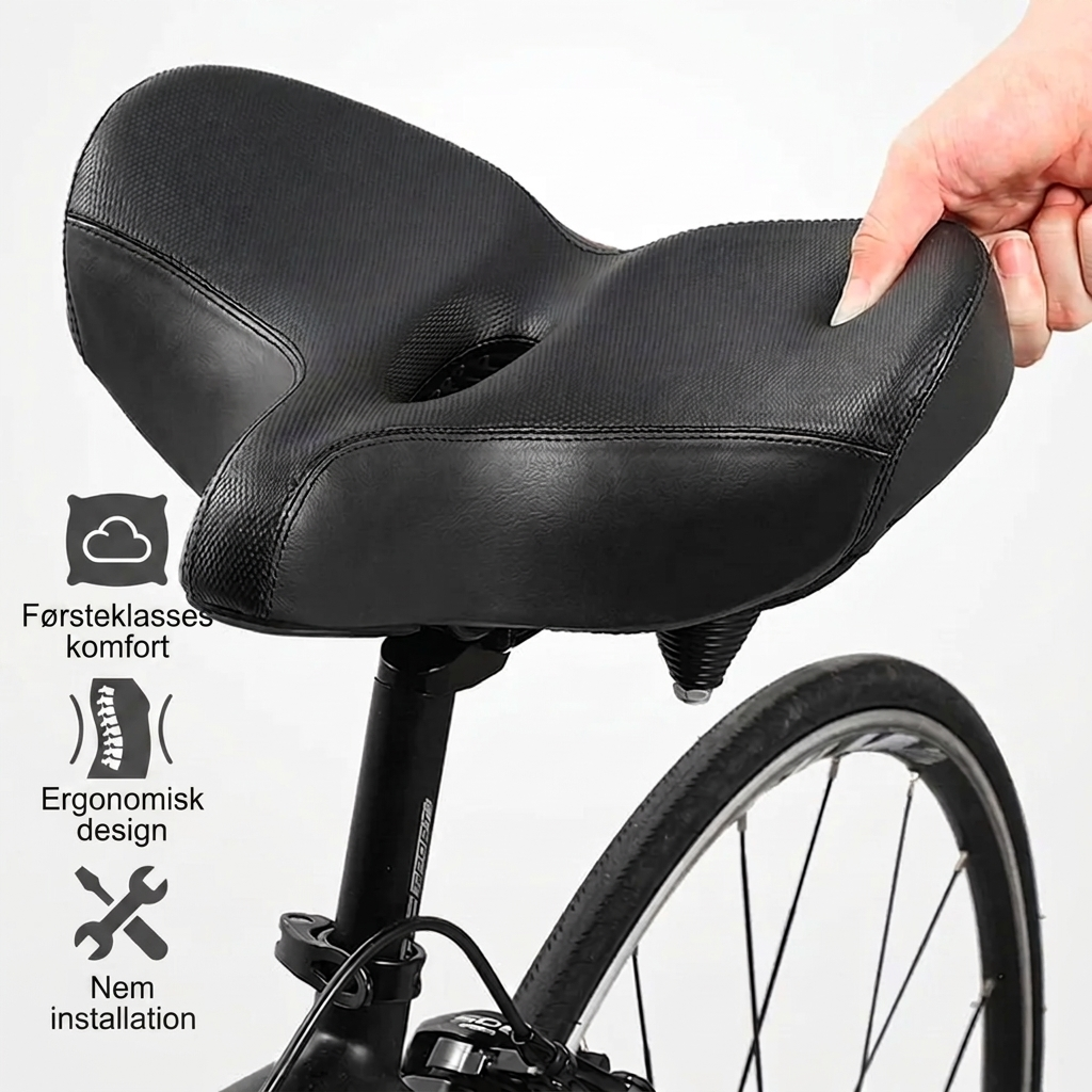 CykelKomfort™ Ekstra bred ergonomisk cykelsadel med dobbelt affjedring