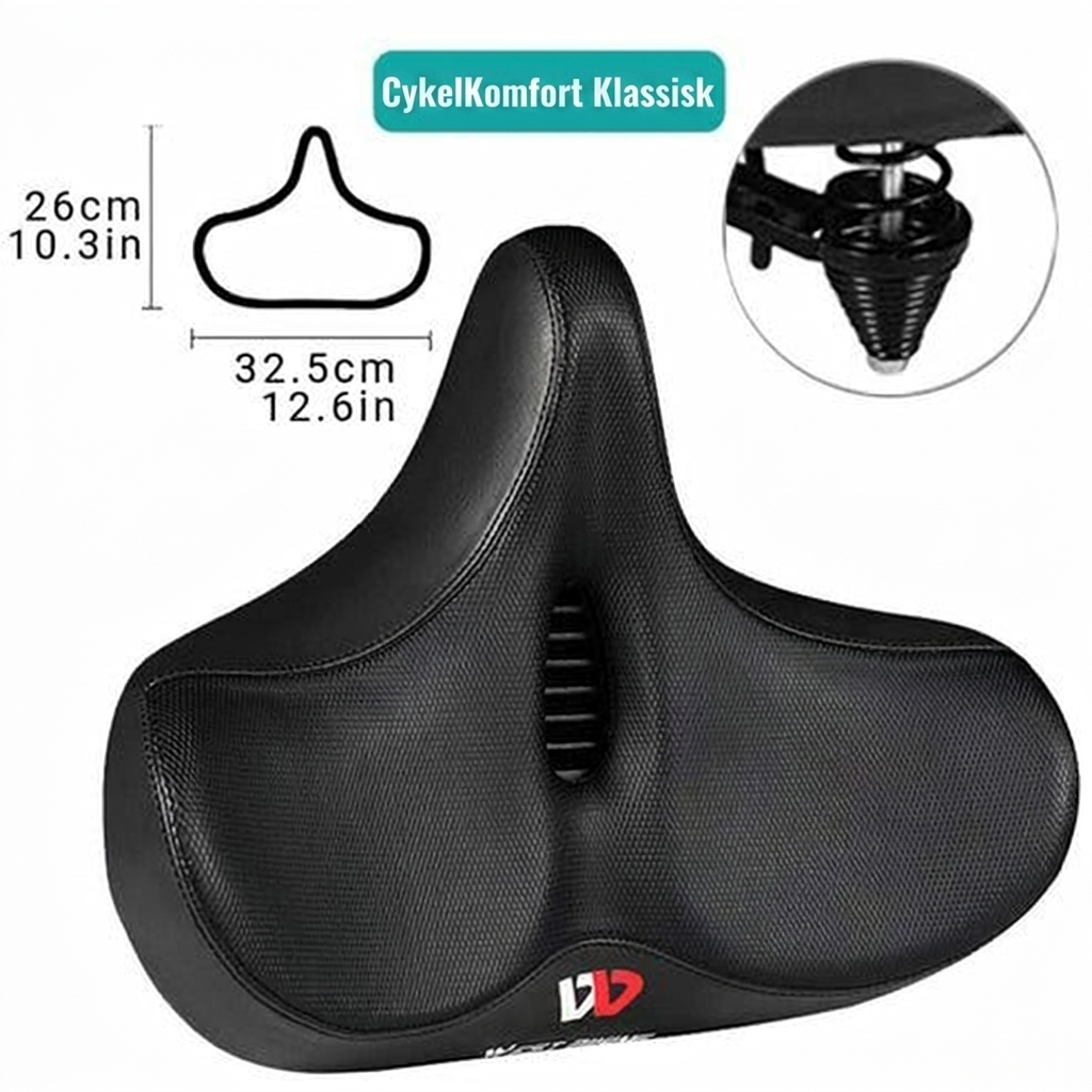 CykelKomfort™ Ekstra bred ergonomisk cykelsadel med dobbelt affjedring