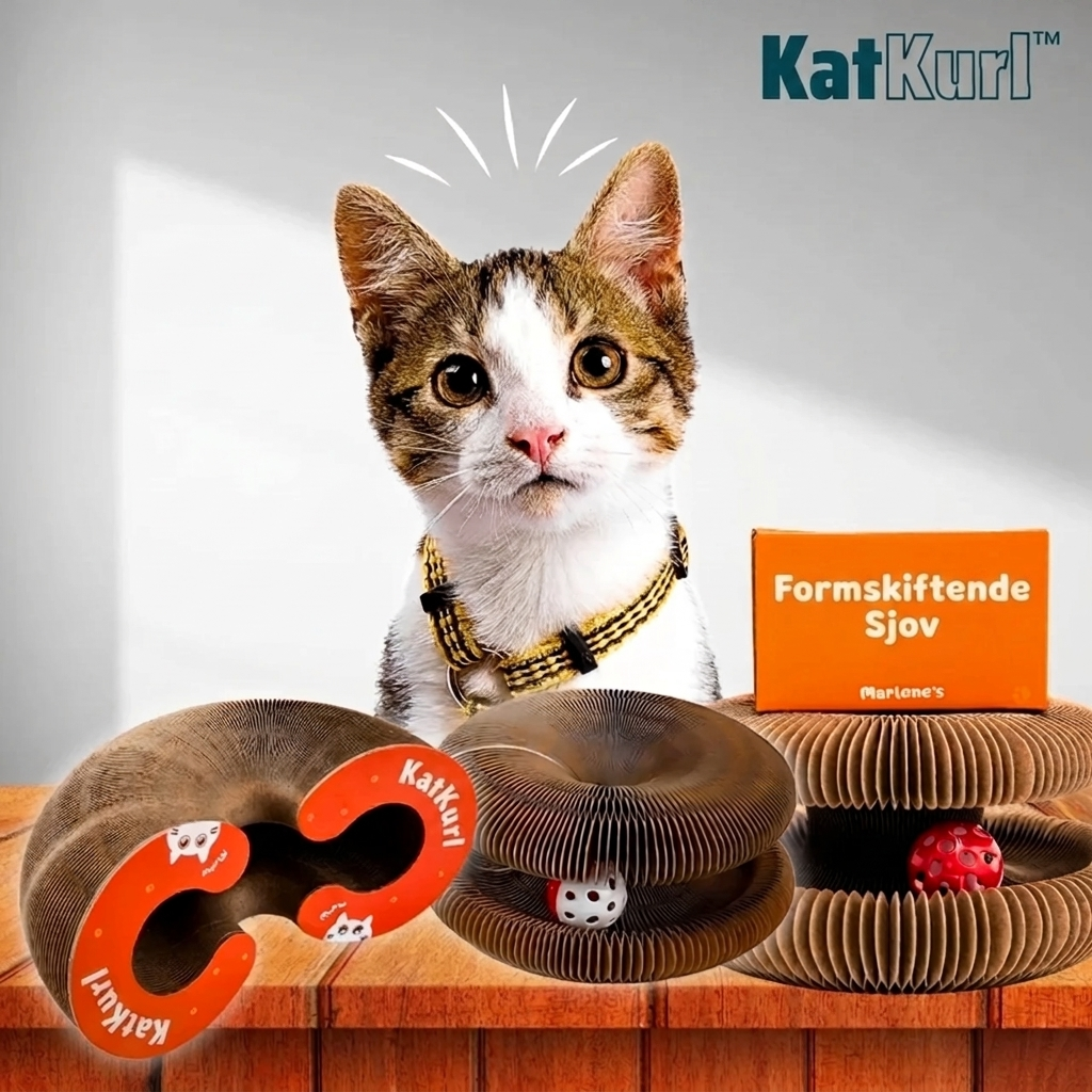 KatKurl™ 3-i-1 kattelegetøj med boldspor, kradsemåtte og hvileplads