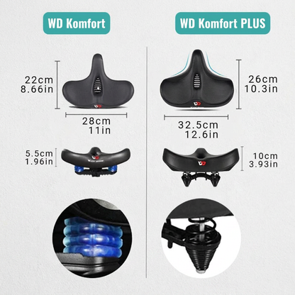 CykelKomfort™ Ekstra bred ergonomisk cykelsadel med dobbelt affjedring
