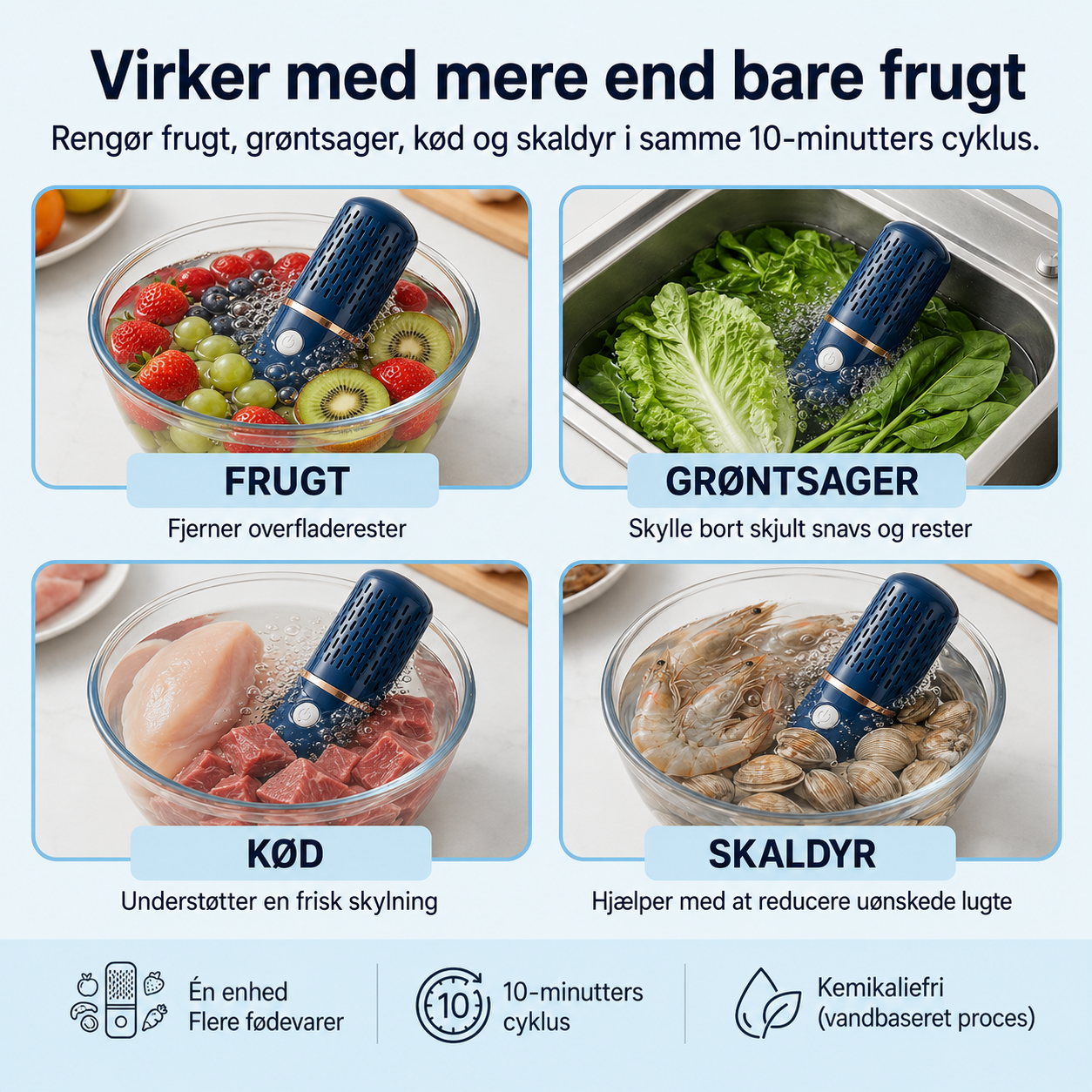 PestiRens™ Reducerer pesticider, snavs og bakterier fra frugt og grøntsager