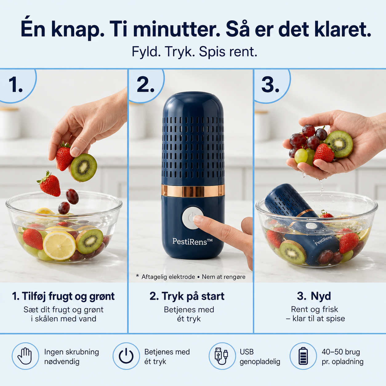 PestiRens™ Reducerer pesticider, snavs og bakterier fra frugt og grøntsager