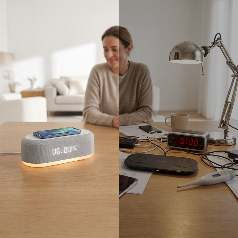 NatStation™ | 6-i-1 Multifunktionel Trådløs Ladestation – Alt-i-én Komfort til Dit Natbord ✨